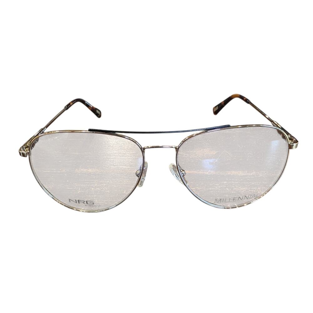 NRG Series N237 C1 56-15-140 Aviator Eyeglass Frames Gold Tortoise NWOT